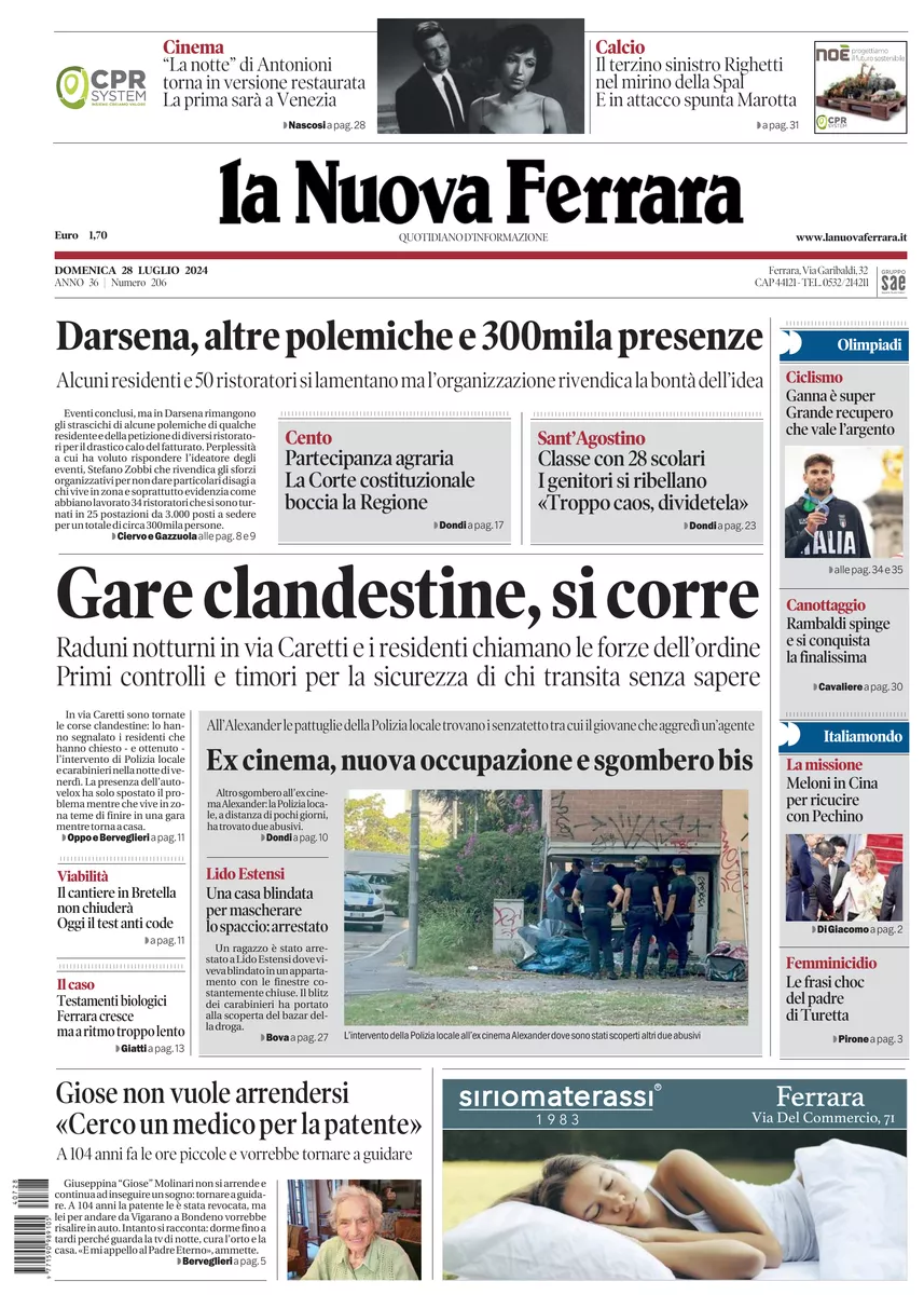 Prima-pagina-nuova ferrara-oggi-edizione-del-2024-07-28